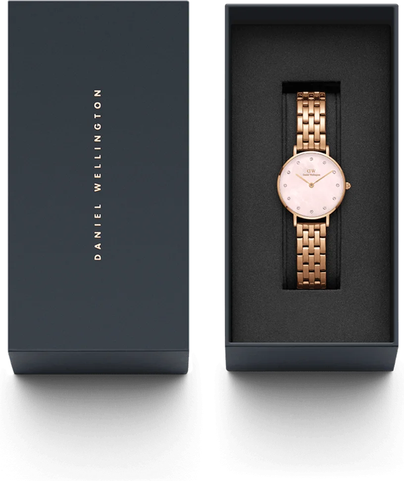 Montre Femme Daniel Wellington Petite Lumine 5-Link Melrose DW00100617, Cadran Rose Nacré, Bracelet Or Rose vue 4