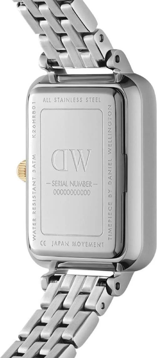 Montre Femme Daniel Wellington DW00100625 Quadro Lumine - Cadran Blanc Rectangulaire, Bracelet Acier Bicolore Argent/Or vue 3