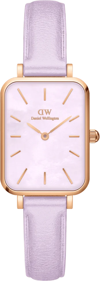 Montre Femme Daniel Wellington DW00100637 Quadro - Boîtier Or Rose, Cadran Nacre Lilas, Bracelet Cuir Violet