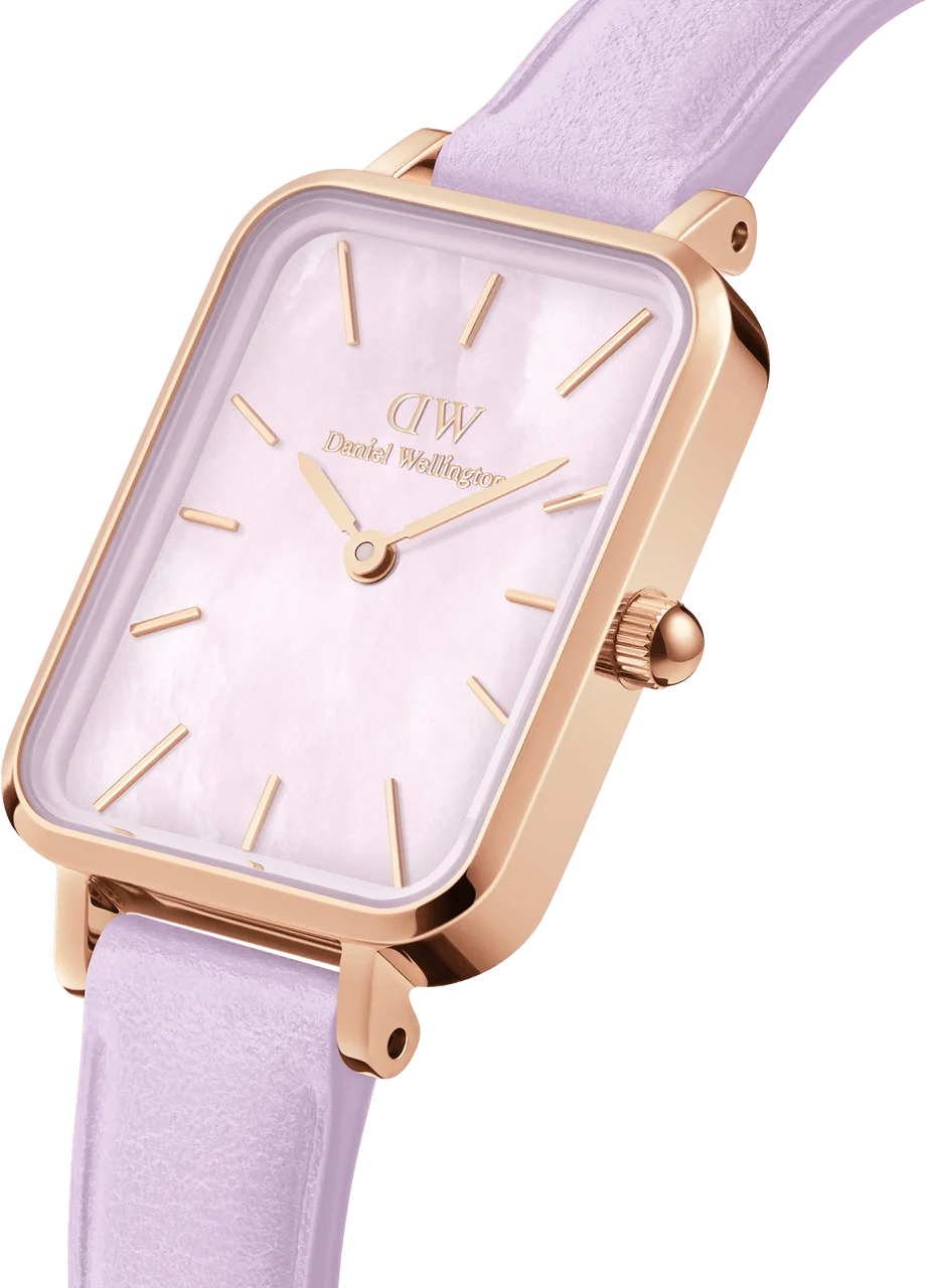 Montre Femme Daniel Wellington DW00100637 Quadro - Boîtier Or Rose, Cadran Nacre Lilas, Bracelet Cuir Violet vue 2