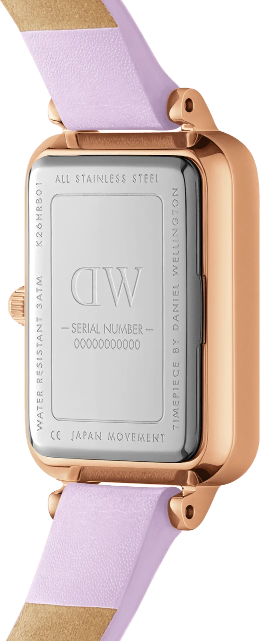 Montre Femme Daniel Wellington DW00100637 Quadro - Boîtier Or Rose, Cadran Nacre Lilas, Bracelet Cuir Violet vue 3