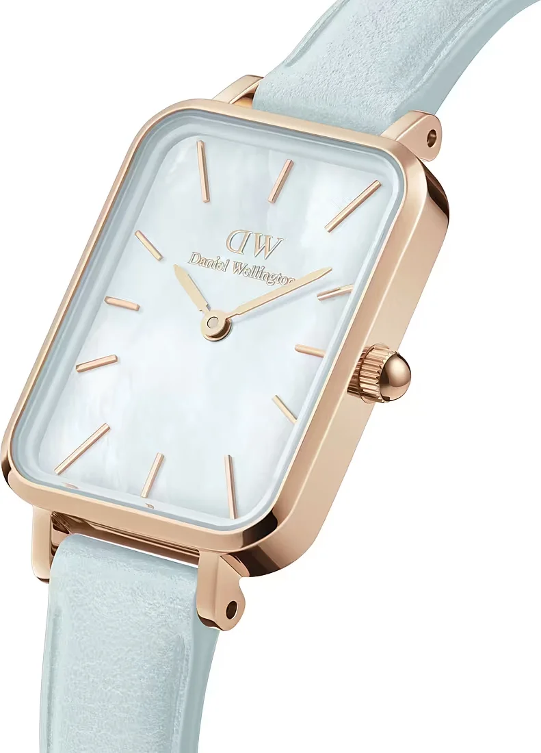 Montre Femme Daniel Wellington Quadro Bluebell DW00100638 - Cadran bleu nacré, boîtier or rose vue 2