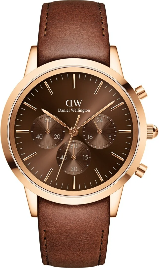 Montre Homme Daniel Wellington DW00100640 Chronographe Boîtier Or Rose Cadran Marron Cuir