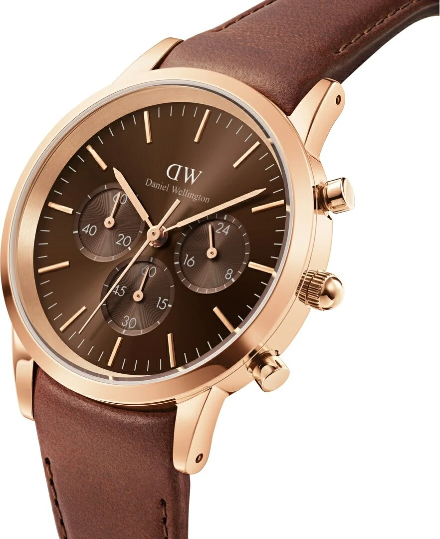 Montre Homme Daniel Wellington DW00100640 Chronographe Boîtier Or Rose Cadran Marron Cuir vue 2