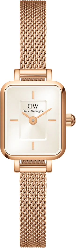 Montre Femme Daniel Wellington DW00100651 Quadro Mini Cadran Rectangulaire Blanc Or Rose Maille Milanaise