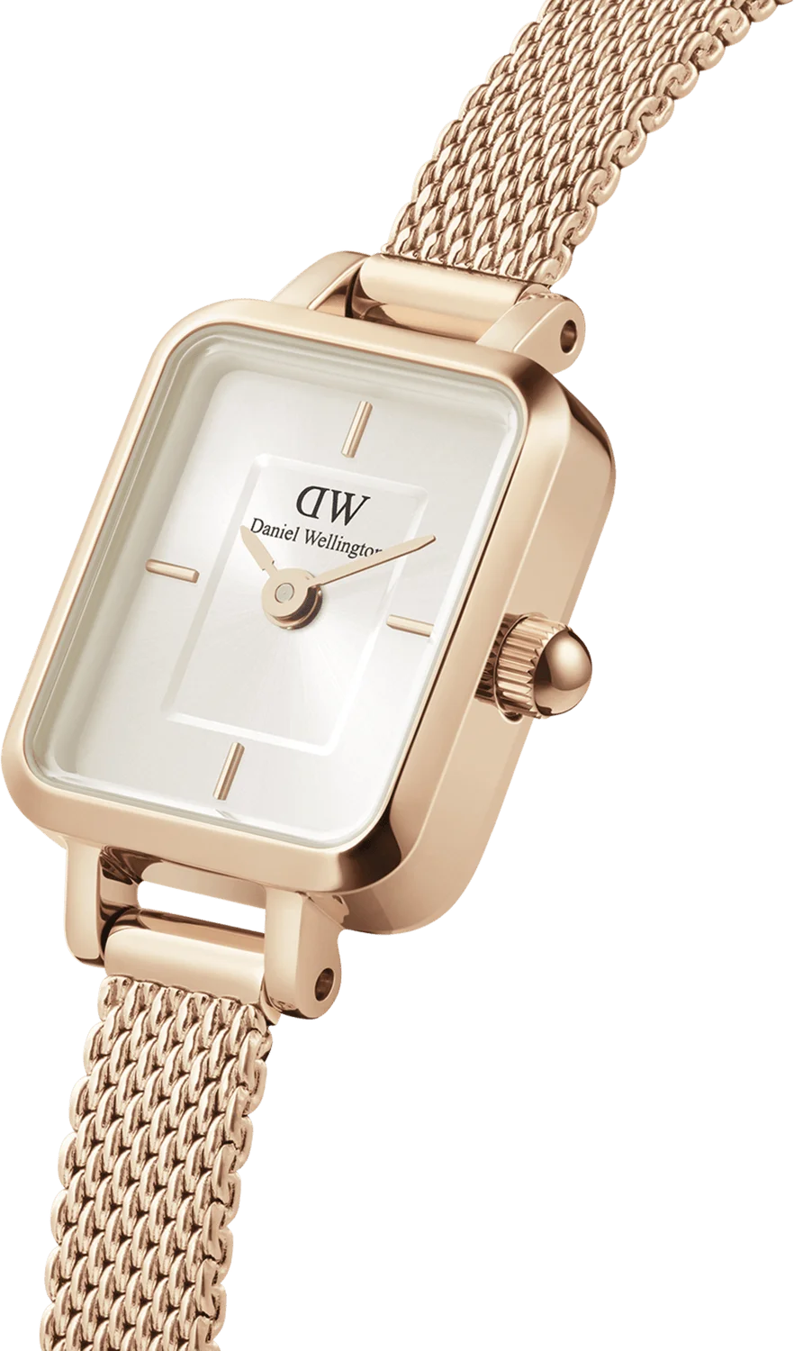 Montre Femme Daniel Wellington DW00100651 Quadro Mini Cadran Rectangulaire Blanc Or Rose Maille Milanaise vue 2