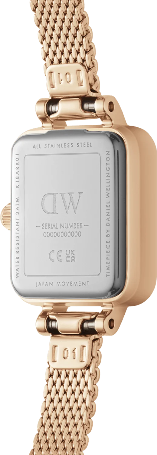 Montre Femme Daniel Wellington DW00100651 Quadro Mini Cadran Rectangulaire Blanc Or Rose Maille Milanaise vue 3
