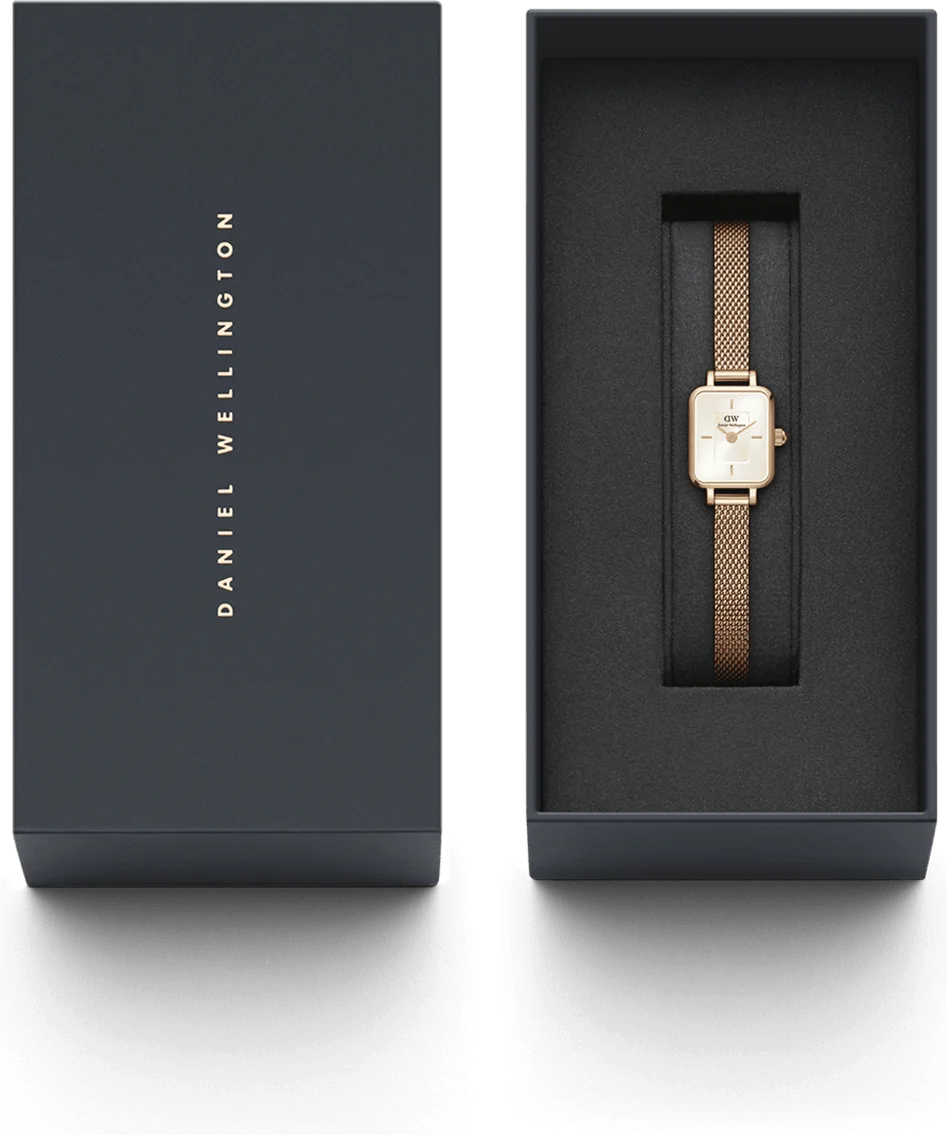 Montre Femme Daniel Wellington DW00100651 Quadro Mini Cadran Rectangulaire Blanc Or Rose Maille Milanaise vue 4