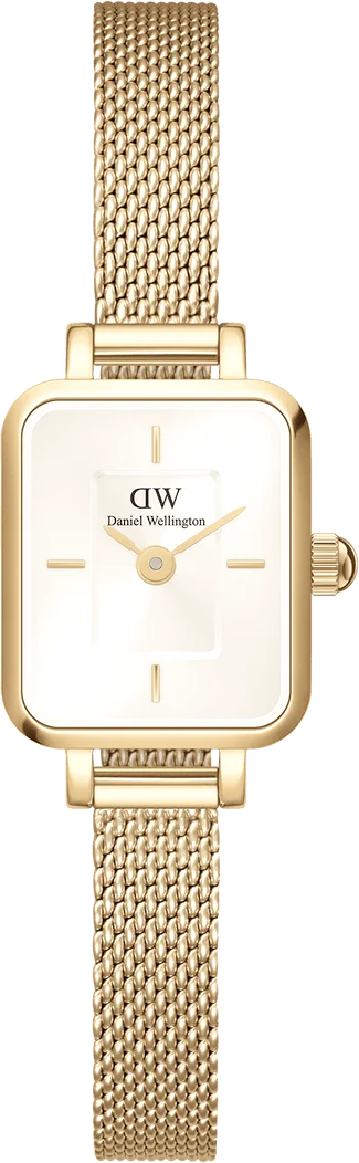Montre Femme Daniel Wellington DW00100656 Quadro Mini Cadran Rectangulaire Blanc Bracelet Maille Milanaise Doré