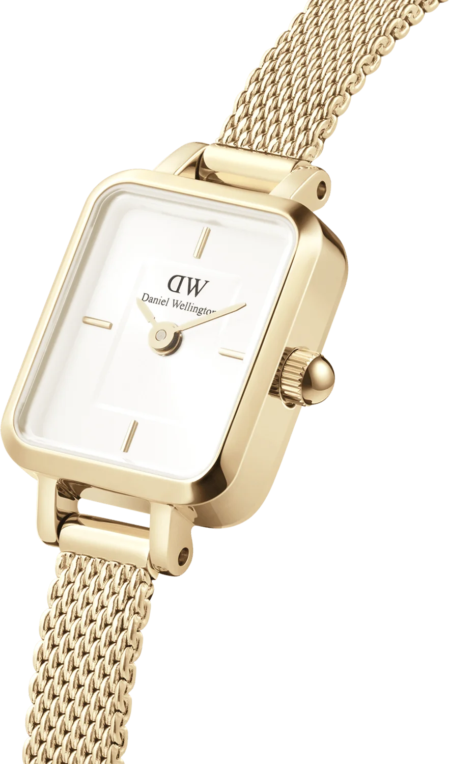 Montre Femme Daniel Wellington DW00100656 Quadro Mini Cadran Rectangulaire Blanc Bracelet Maille Milanaise Doré vue 2