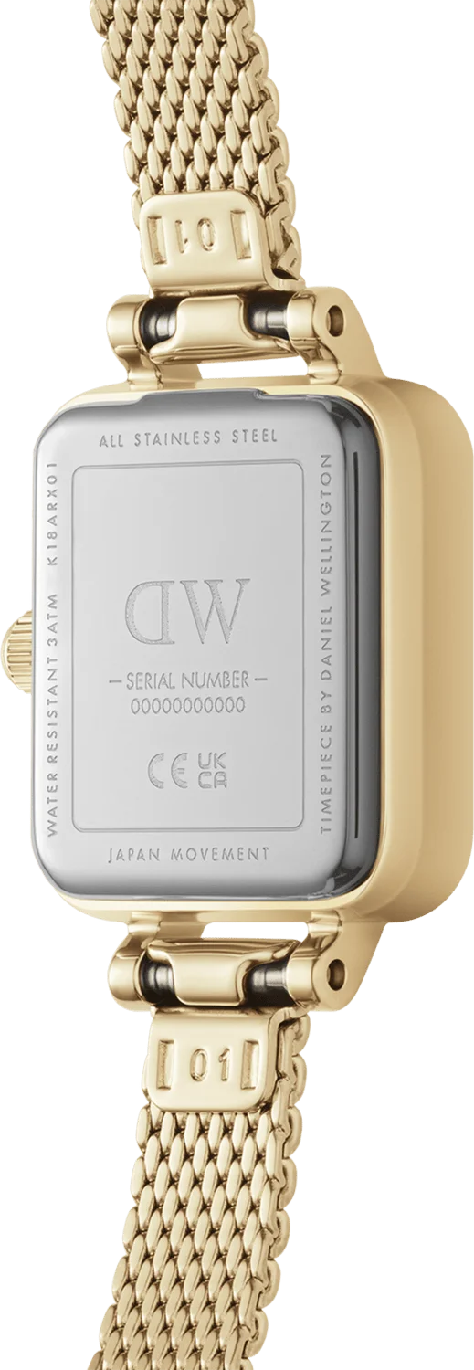 Montre Femme Daniel Wellington DW00100656 Quadro Mini Cadran Rectangulaire Blanc Bracelet Maille Milanaise Doré vue 3