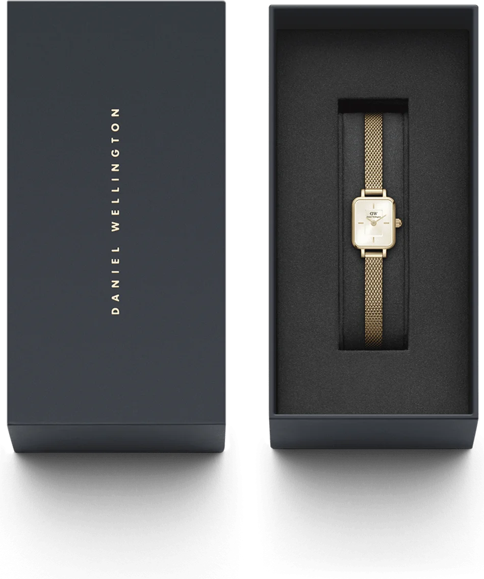 Montre Femme Daniel Wellington DW00100656 Quadro Mini Cadran Rectangulaire Blanc Bracelet Maille Milanaise Doré vue 4