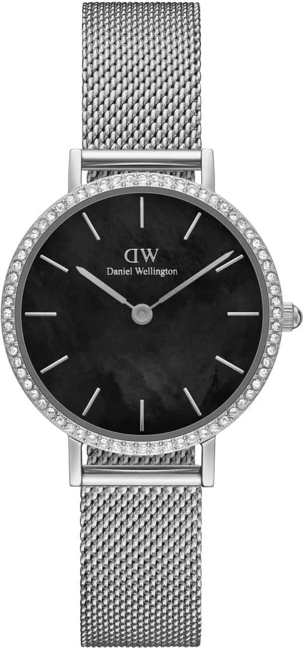 Montre Femme Daniel Wellington Petite Lumine Bezel Sterling DW00100661 - Cadran Noir Nacré, Boîtier Argent