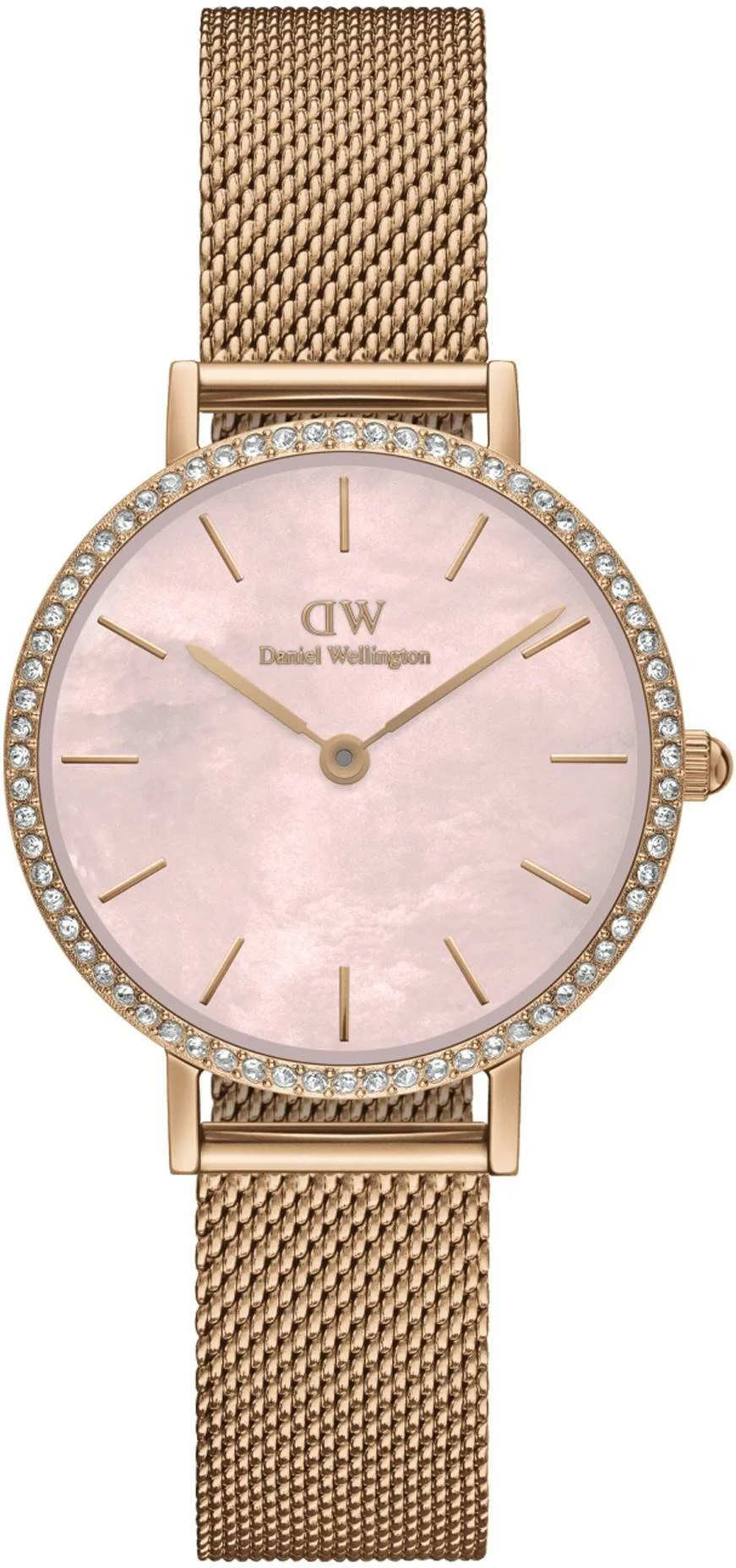 Montre Femme Daniel Wellington Petite Lumine Bezel Melrose DW00100663 - Cadran rose nacré, bracelet maille milanaise or rose