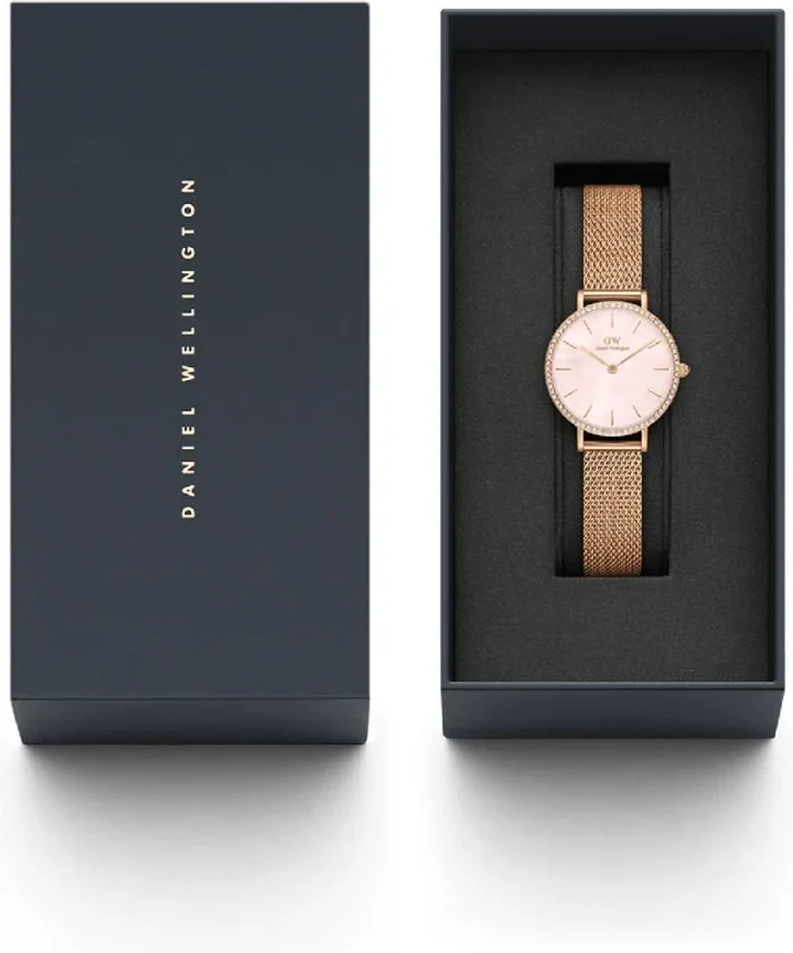 Montre Femme Daniel Wellington Petite Lumine Bezel Melrose DW00100663 - Cadran rose nacré, bracelet maille milanaise or rose vue 4