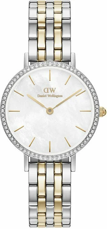 Montre Femme Daniel Wellington DW00100665, Cadran Blanc Nacré, Bracelet Bicolore 5 Maillons Argent et Or