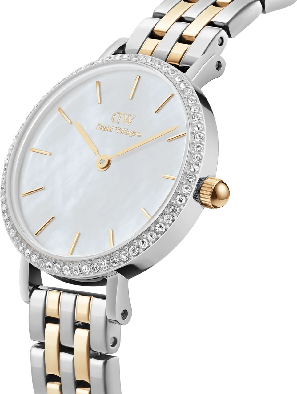 Montre Femme Daniel Wellington DW00100665, Cadran Blanc Nacré, Bracelet Bicolore 5 Maillons Argent et Or vue 2