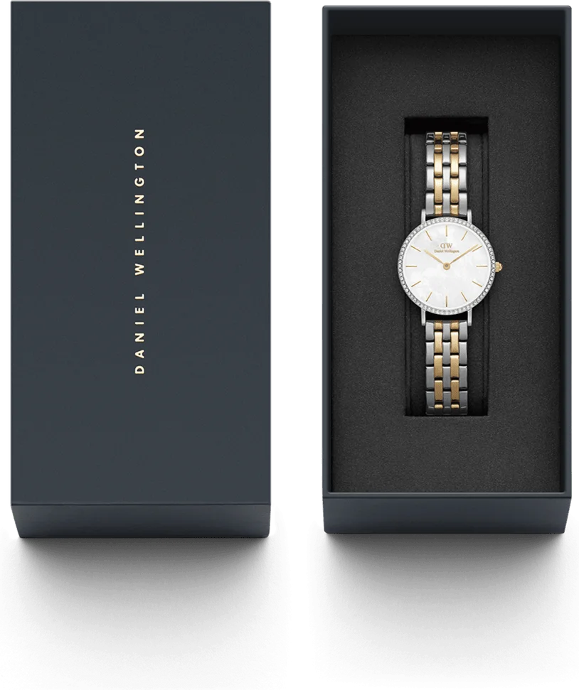 Montre Femme Daniel Wellington DW00100665, Cadran Blanc Nacré, Bracelet Bicolore 5 Maillons Argent et Or vue 4