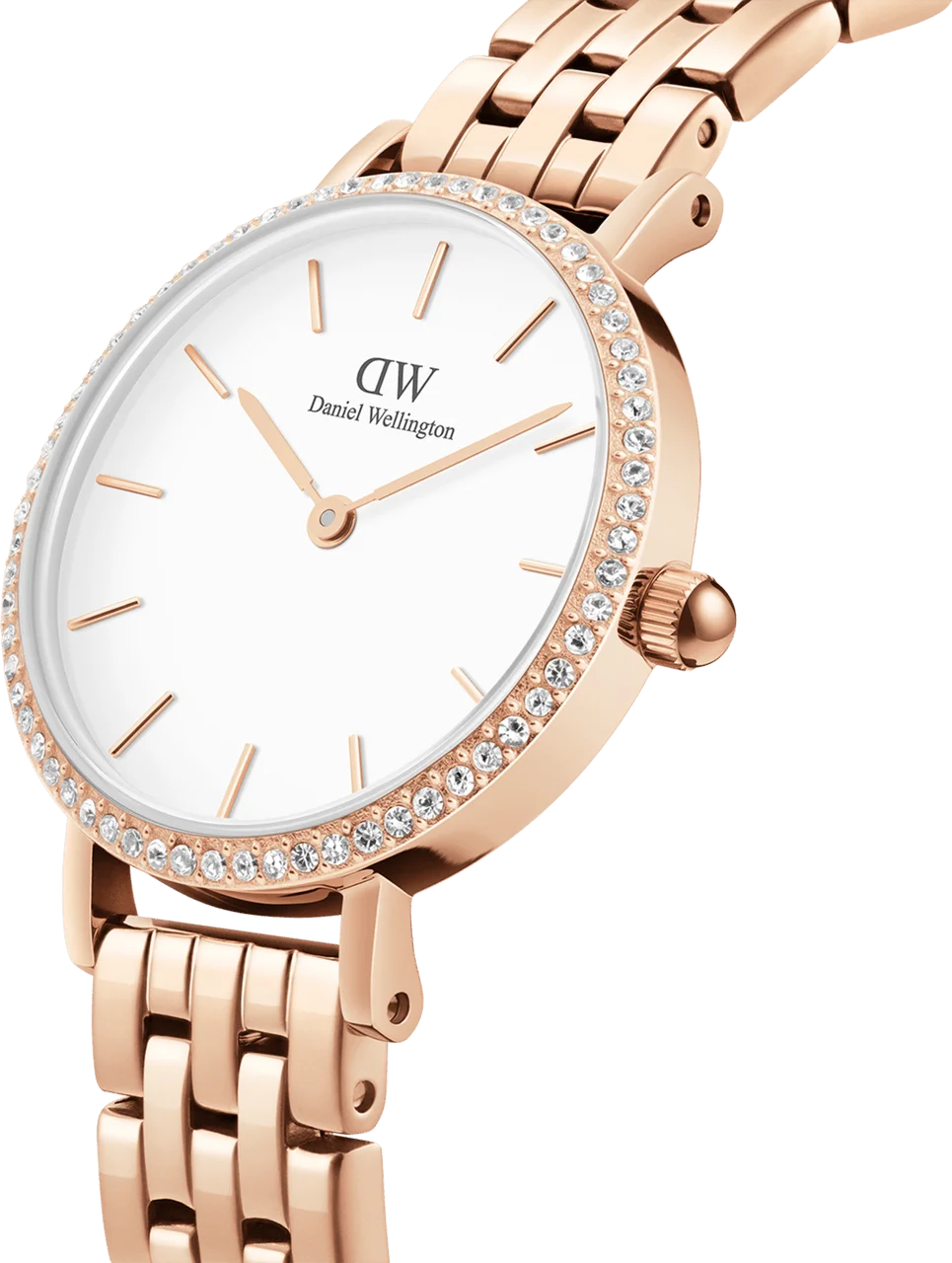 Montre Femme Daniel Wellington Petite Lumine Bezel 5-Link Melrose DW00100666 - Cadran Blanc, Bracelet Or Rose vue 2