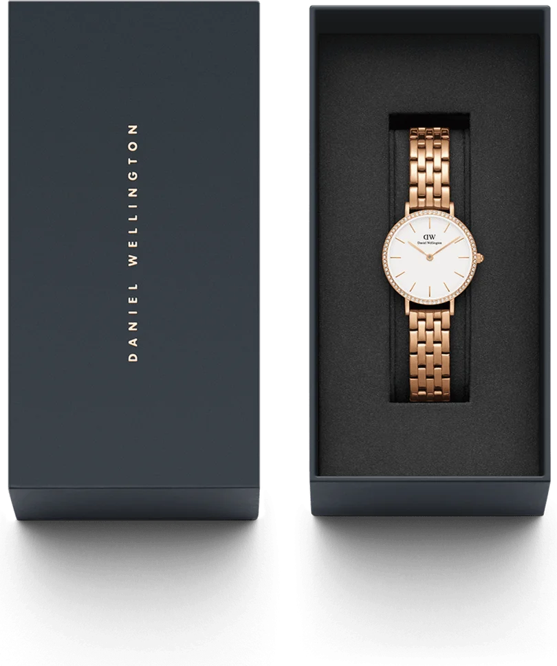 Montre Femme Daniel Wellington Petite Lumine Bezel 5-Link Melrose DW00100666 - Cadran Blanc, Bracelet Or Rose vue 4
