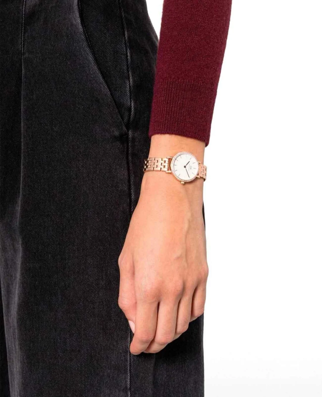 Montre Femme Daniel Wellington Petite Lumine Bezel 5-Link Melrose DW00100666 - Cadran Blanc, Bracelet Or Rose vue 5