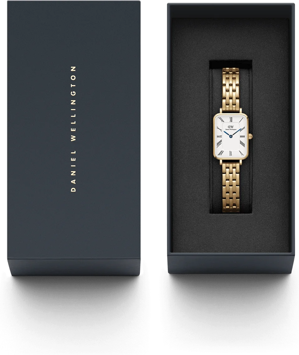 Montre Femme Daniel Wellington DW00100688 Quadro - Cadran Rectangulaire Blanc, Maille Milanaise Or Rose vue 3