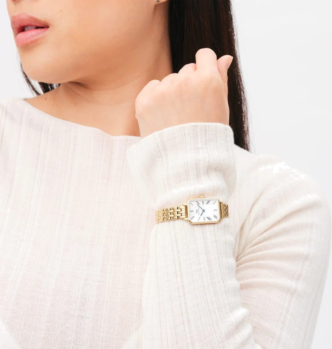 Montre Femme Daniel Wellington DW00100688 Quadro - Cadran Rectangulaire Blanc, Maille Milanaise Or Rose vue 5