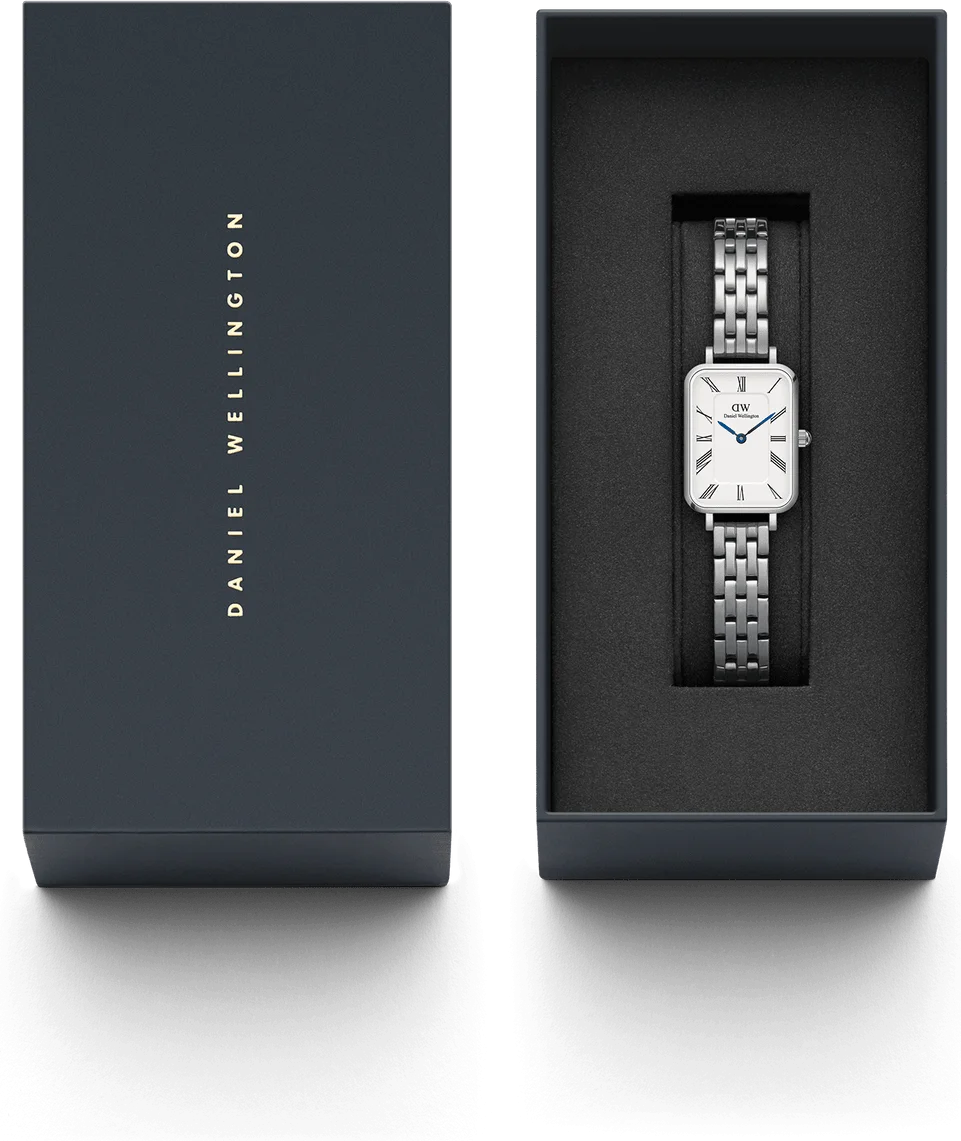 Montre Femme Daniel Wellington DW00100691 Quadro Rectangulaire Cadran Blanc Maille Milanaise Or Rose vue 5