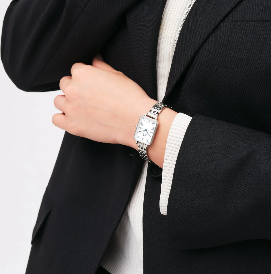 Montre Femme Daniel Wellington DW00100691 Quadro Rectangulaire Cadran Blanc Maille Milanaise Or Rose vue 6