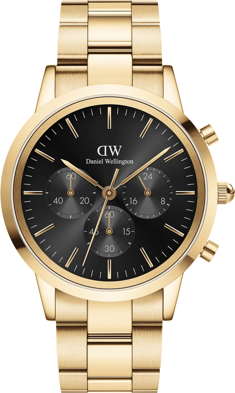 Daniel Wellington DW00100641 Iconic Chronograph - Montre Homme en Acier Doré Jaune à Cadran Noir