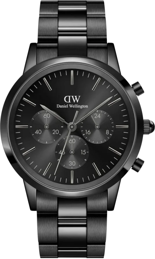 Montre Homme Daniel Wellington DW00100642 Iconic Chronograph, Boîtier et Bracelet Acier Noir, Cadran Onyx