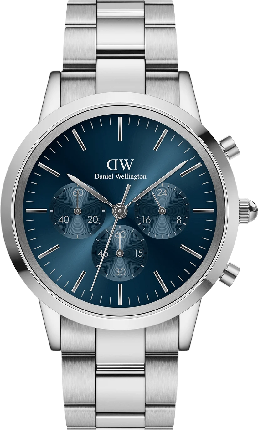 Montre Homme Daniel Wellington DW00100644 Chronographe Iconic Link Onyx G, Cadran Bleu, Bracelet Acier