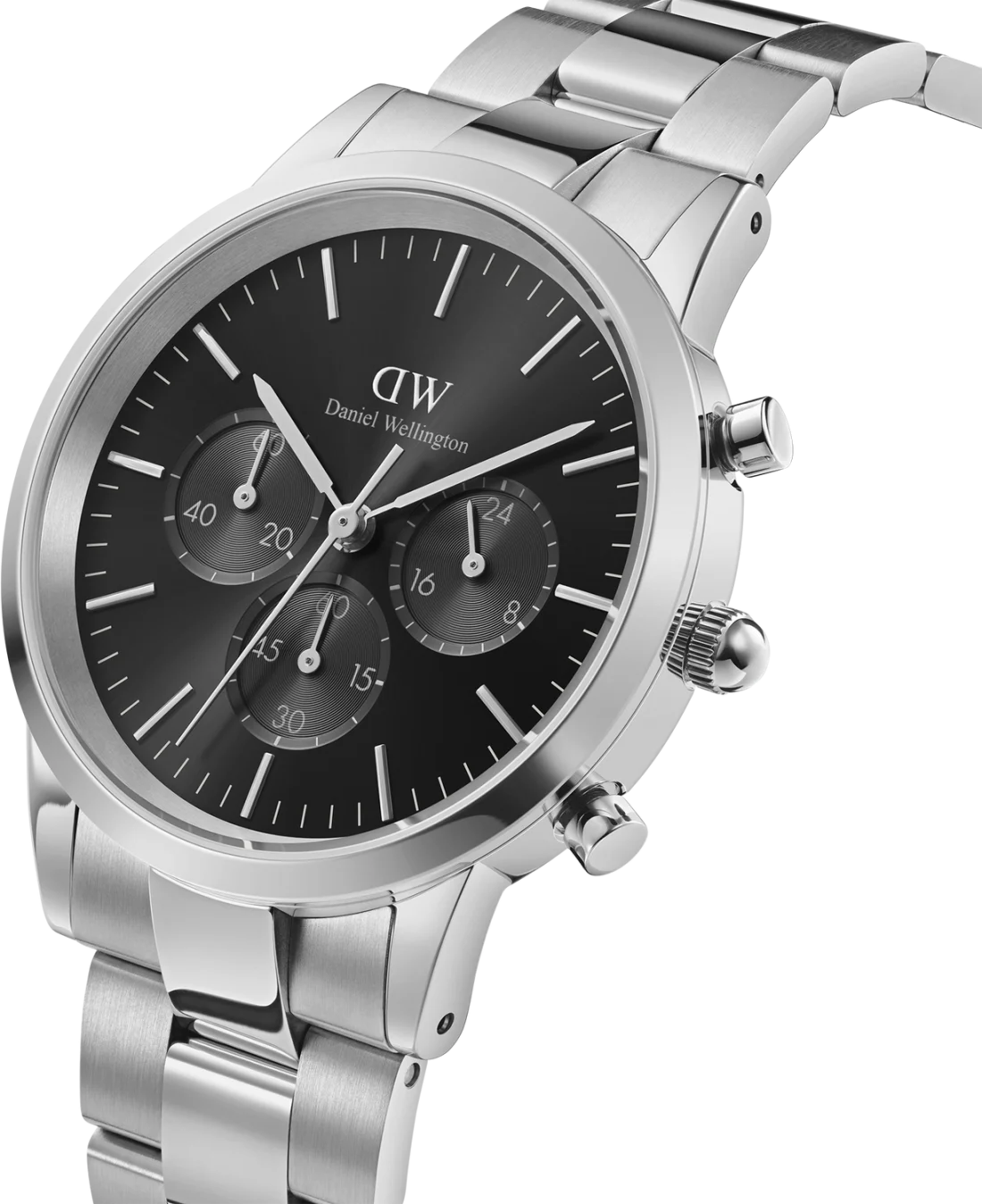 Montre Homme Daniel Wellington DW00100645 Iconic Chronograph, Cadran Noir, Bracelet Acier Argent vue 2