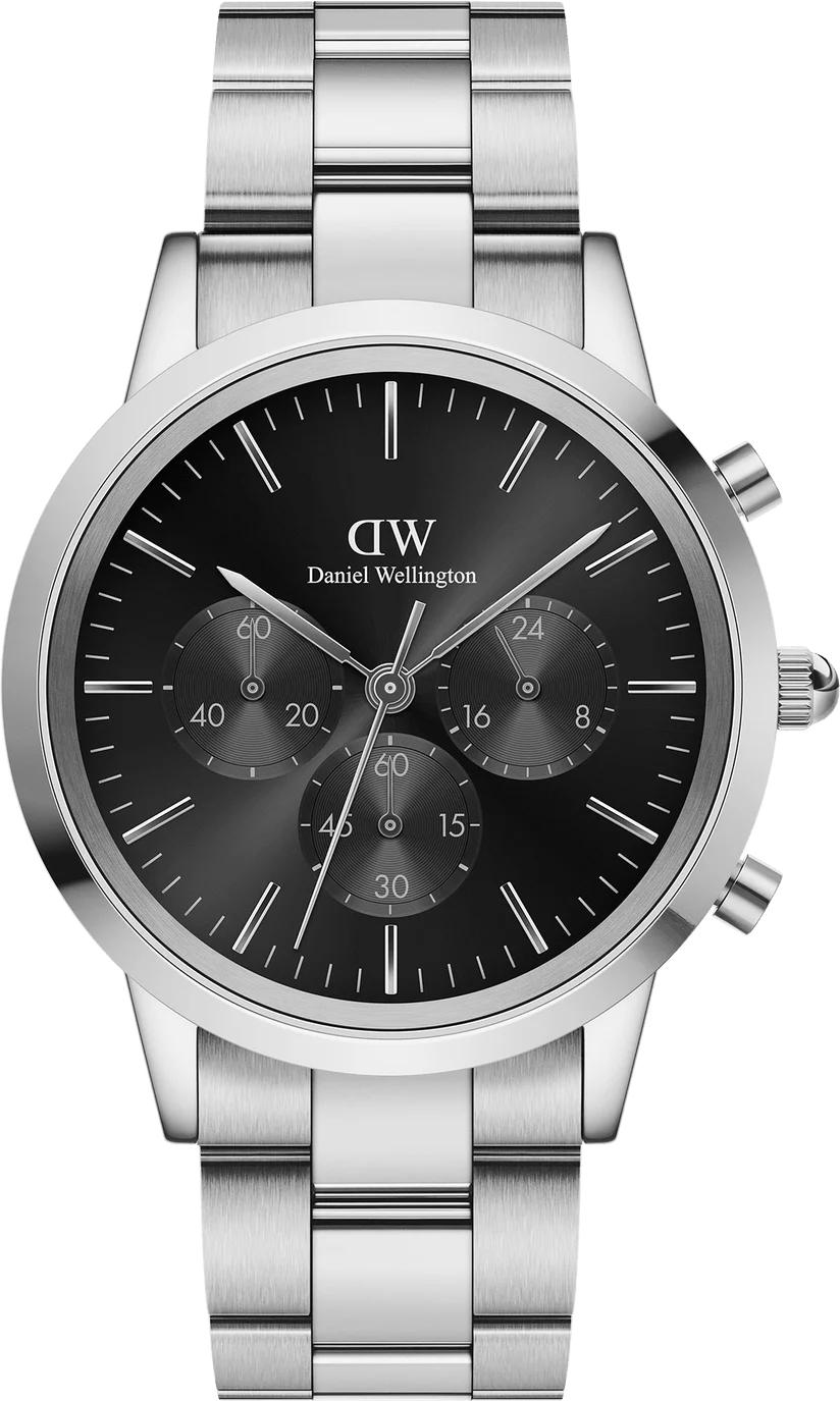 Montre Homme Daniel Wellington DW00100645 Iconic Chronograph, Cadran Noir, Bracelet Acier Argent