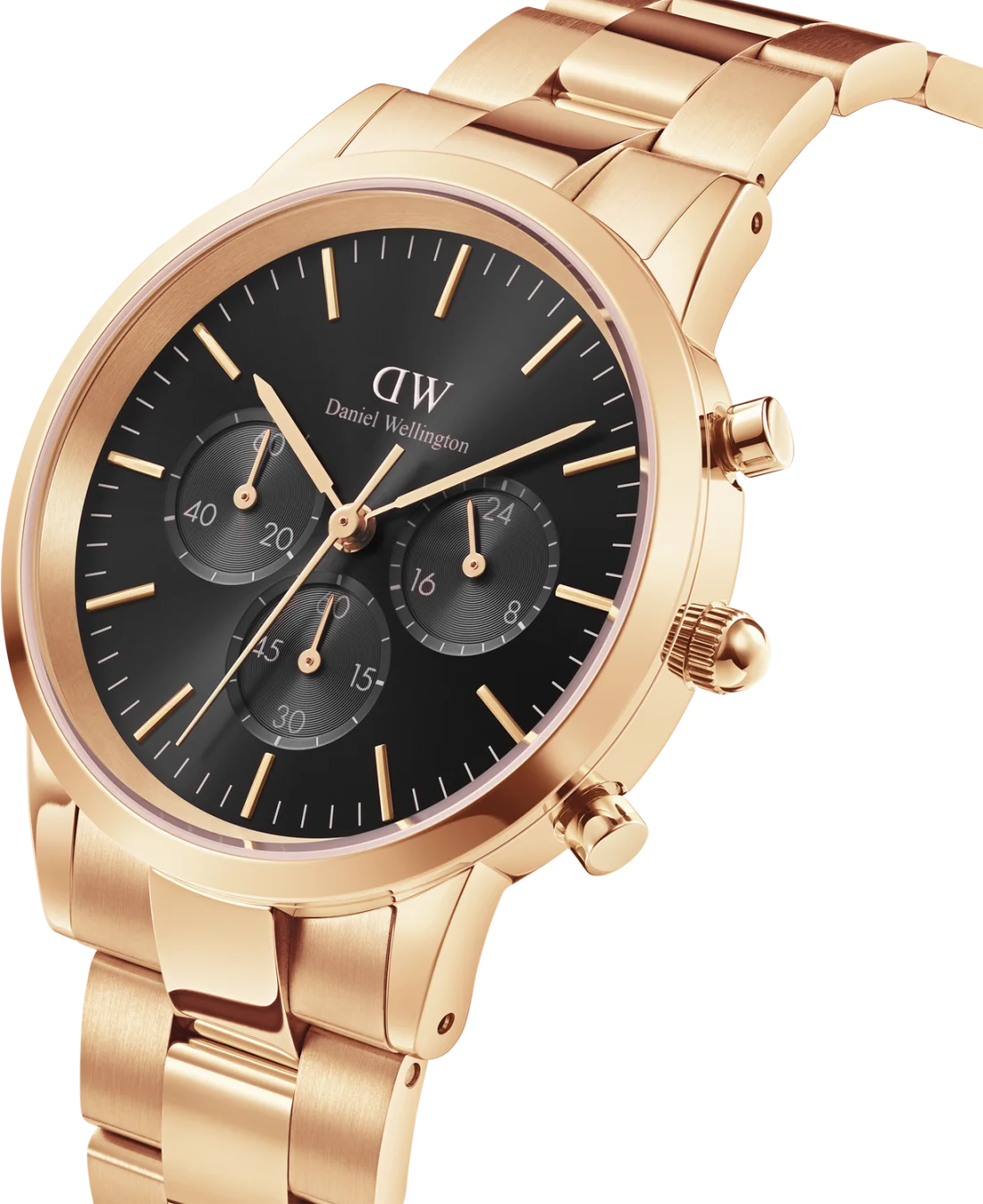 Montre Homme Daniel Wellington Iconic Chronograph 109929, Cadran Noir, Acier Doré Rose vue 2