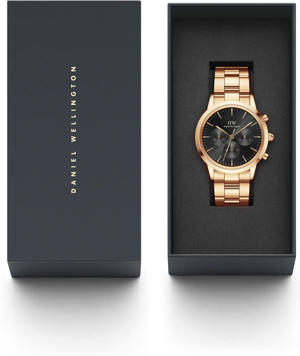 Montre Homme Daniel Wellington Iconic Chronograph 109929, Cadran Noir, Acier Doré Rose vue 3