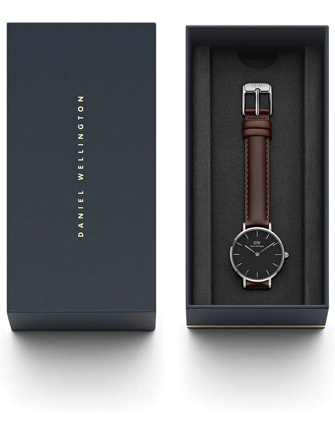 Montre Femme Daniel Wellington Classic Petite en acier argenté, cadran noir et bracelet cuir marron - Réf. DW00100233 vue 2