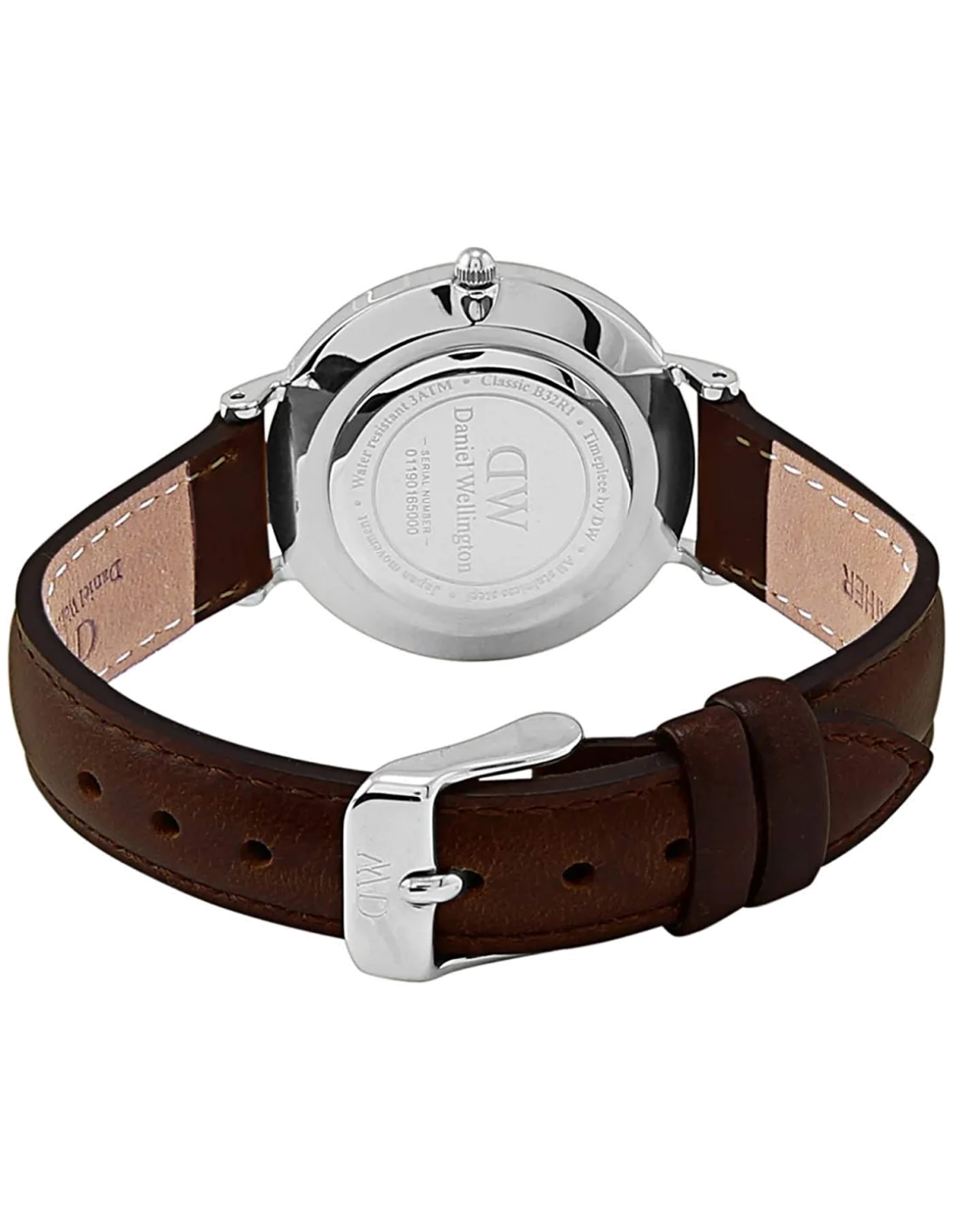 Montre Femme Daniel Wellington Classic Petite en acier argenté, cadran noir et bracelet cuir marron - Réf. DW00100233 vue 3
