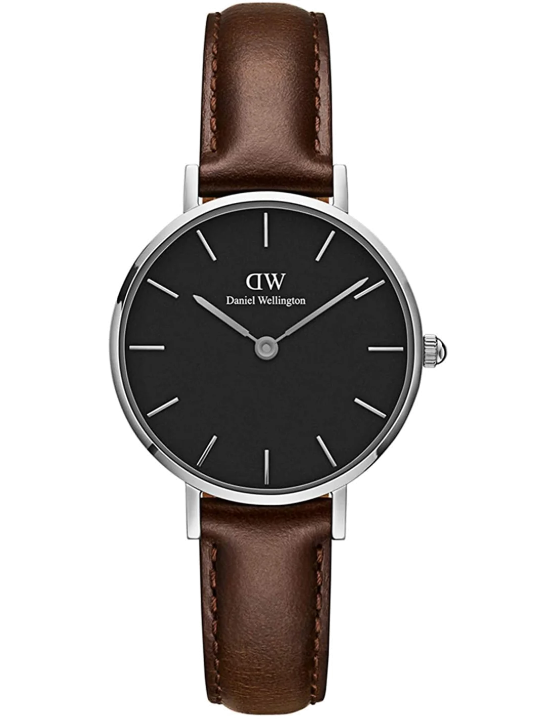 Montre Femme Daniel Wellington Classic Petite en acier argenté, cadran noir et bracelet cuir marron - Réf. DW00100233 vue 4