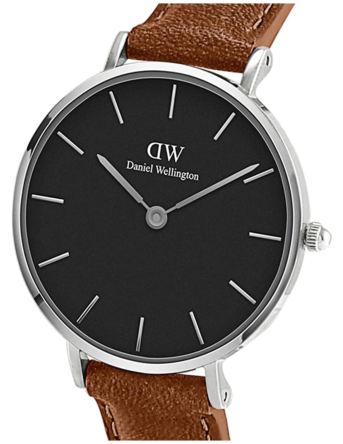 Montre Femme Daniel Wellington Classic Petite 28mm, Cadran Noir, Bracelet Cuir Marron - DW00100234