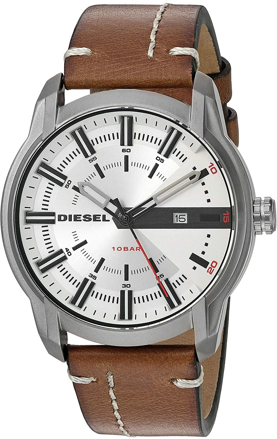 Montre Diesel DZ1814 Armbar Homme - Boîtier Acier Argent, Cadran Texturé, Bracelet Silicone Noir