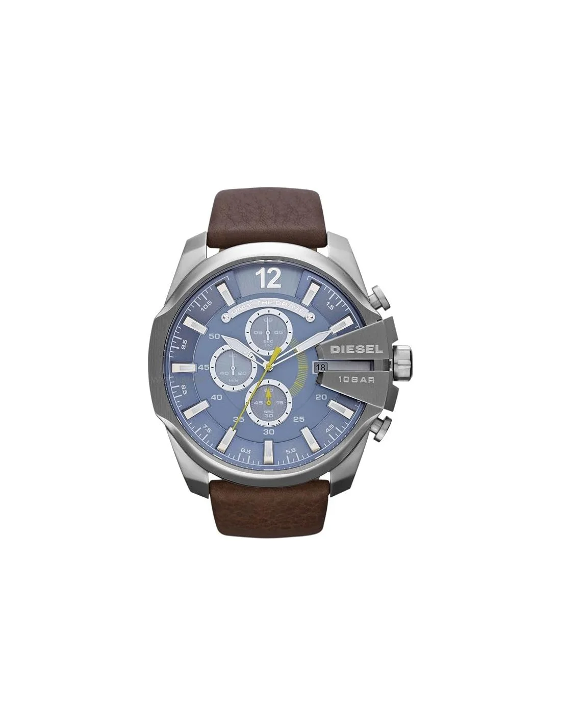 Montre Diesel Mega Chief DZ4281 pour Homme - Cadran bleu, Bracelet cuir marron