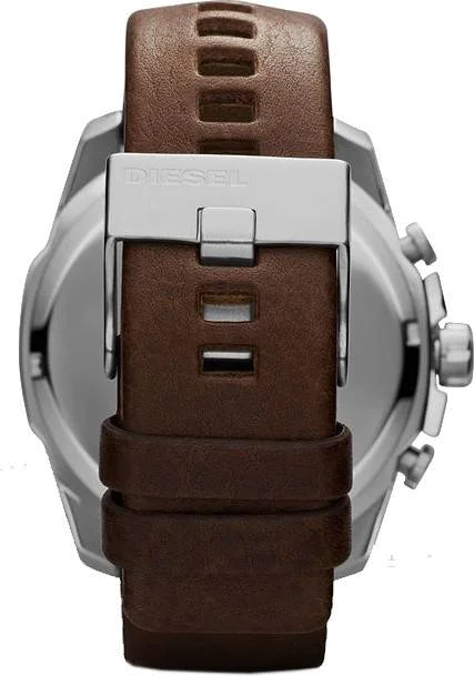 Montre Diesel Mega Chief DZ4281 pour Homme - Cadran bleu, Bracelet cuir marron vue 2