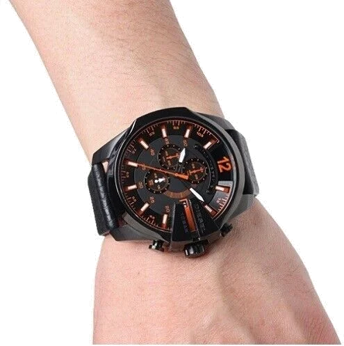 Montre Diesel Mega Chief DZ4291 pour Homme - Cadran Noir, Accents Orange, Bracelet Cuir vue 3
