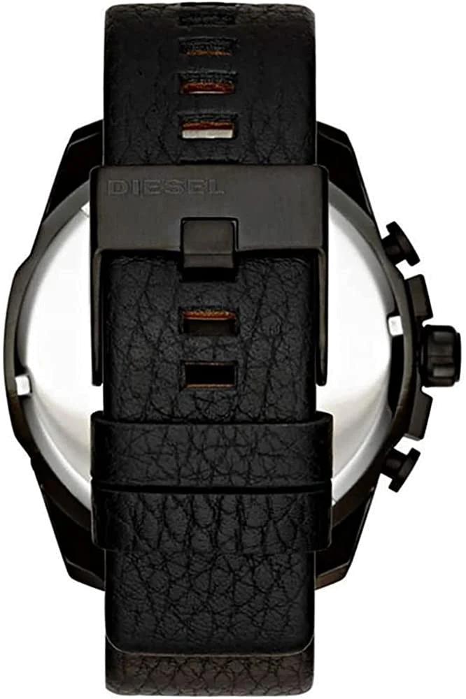 Montre Homme Diesel Mega Chief DZ4323 - Boîtier Noir Acier, Cadran Bicolore, Verre Iridescent, Bracelet Cuir Noir vue 3