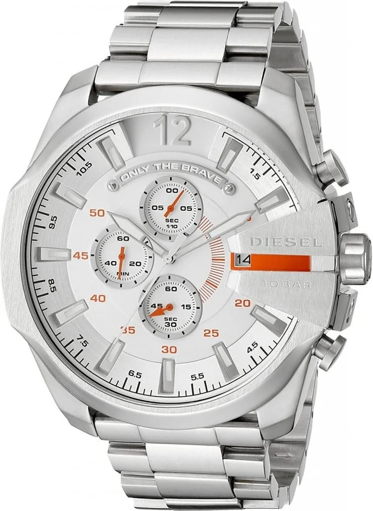 Montre Diesel Mega Chief DZ4328 pour Homme, Boîtier Acier Argenté et Accents Orange vue 2
