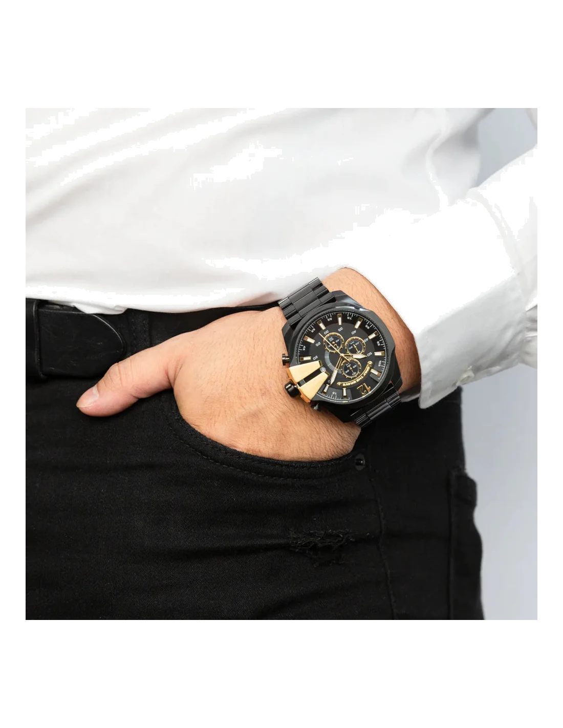 Montre Diesel Mega Chief DZ4338 pour Homme, Boîtier et Bracelet Acier Noir vue 4