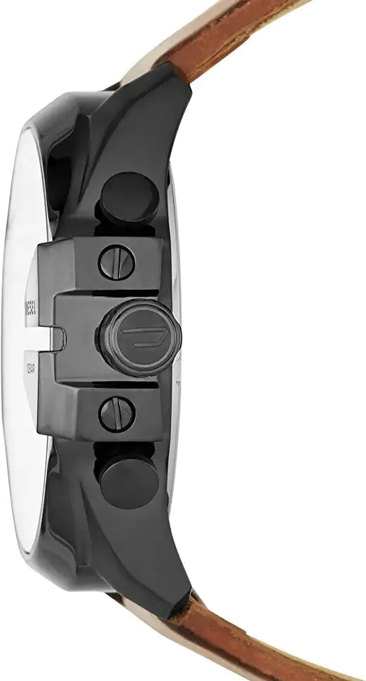 Montre Diesel Mega Chief DZ4343 pour Homme - Boîtier Acier Noir, Cadran Noir, Bracelet Cuir Marron vue 3