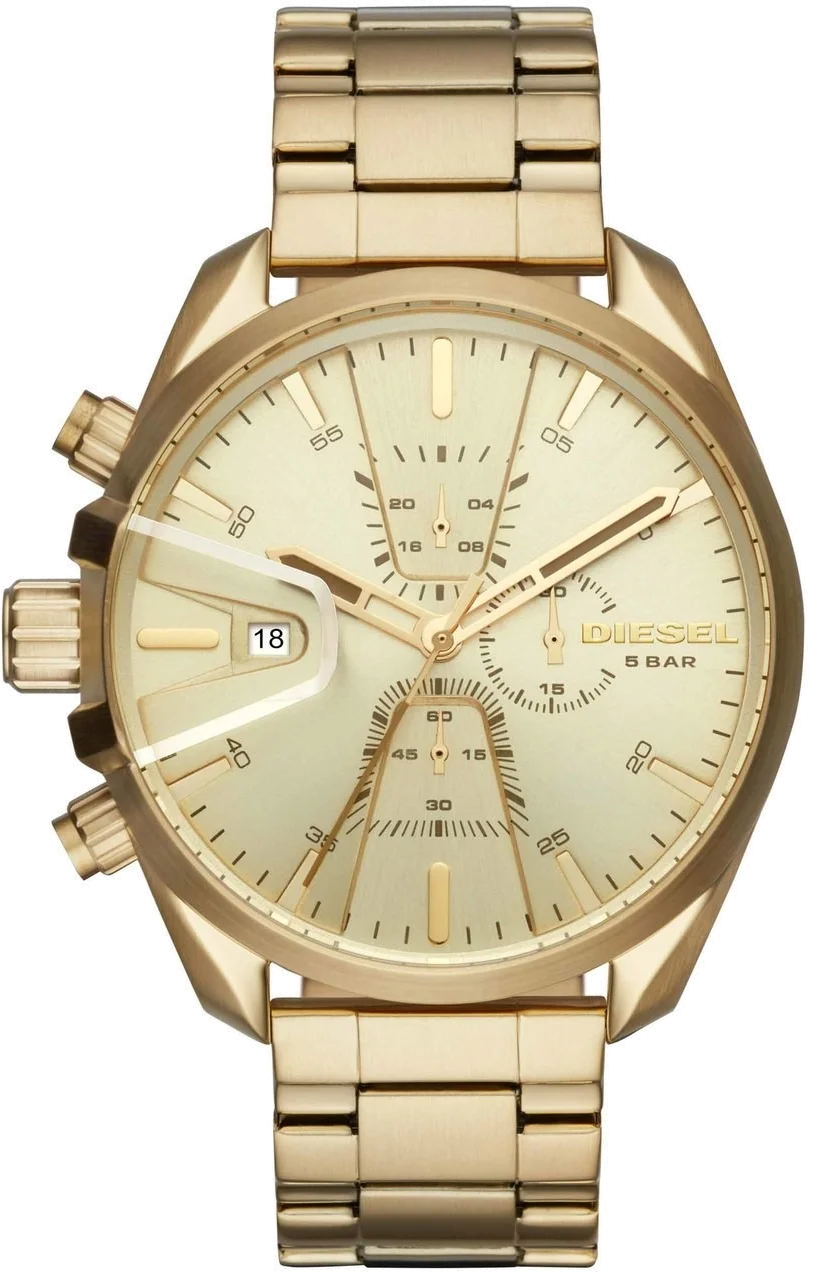 Montre Diesel DZ4475 pour Homme - Boîtier doré 47mm, Cadran bleu, Bracelet cuir brun