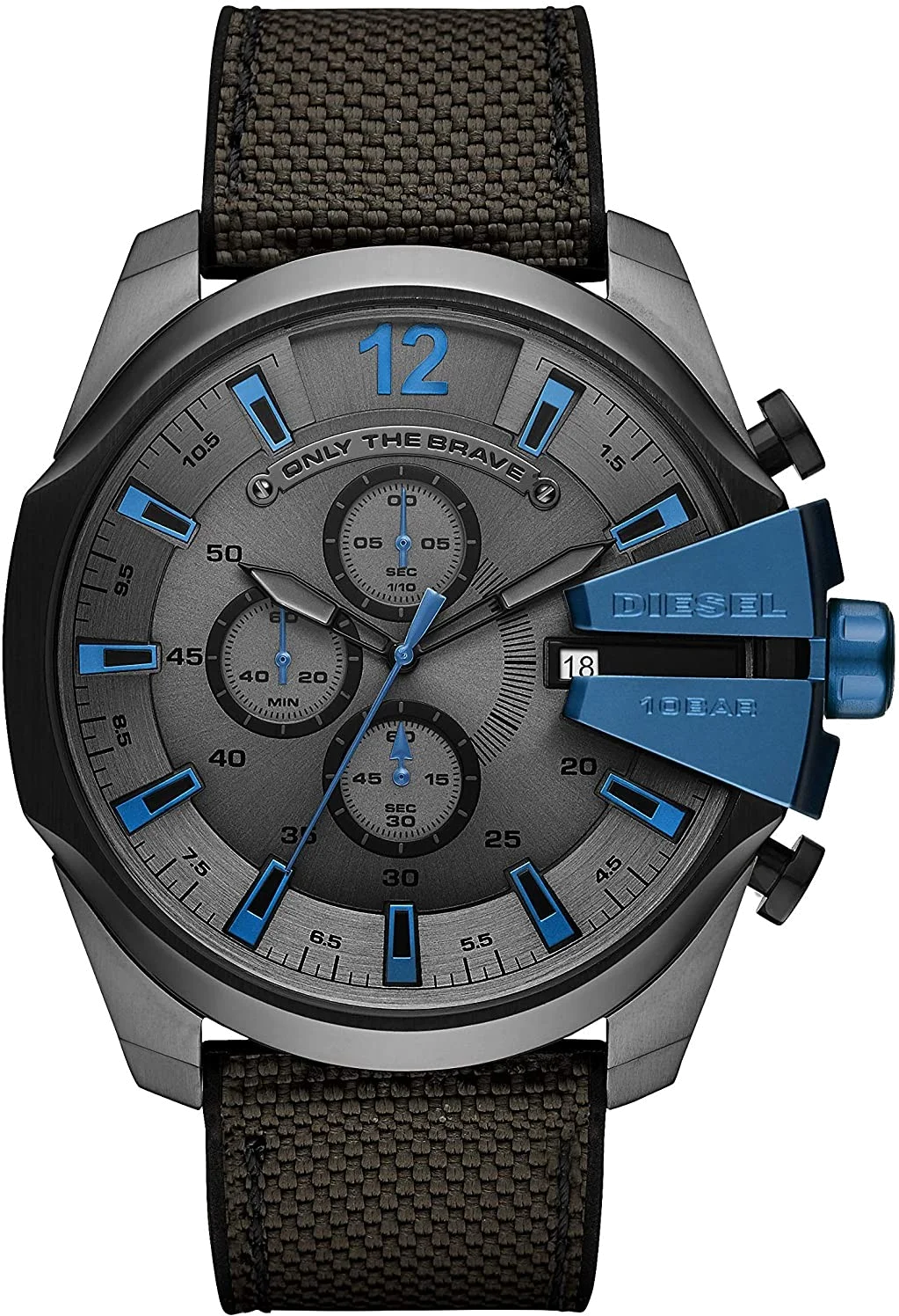 Montre Diesel DZ4500 Mega Chief Homme - Cadran et Boîtier Gris, Bracelet Nylon Noir